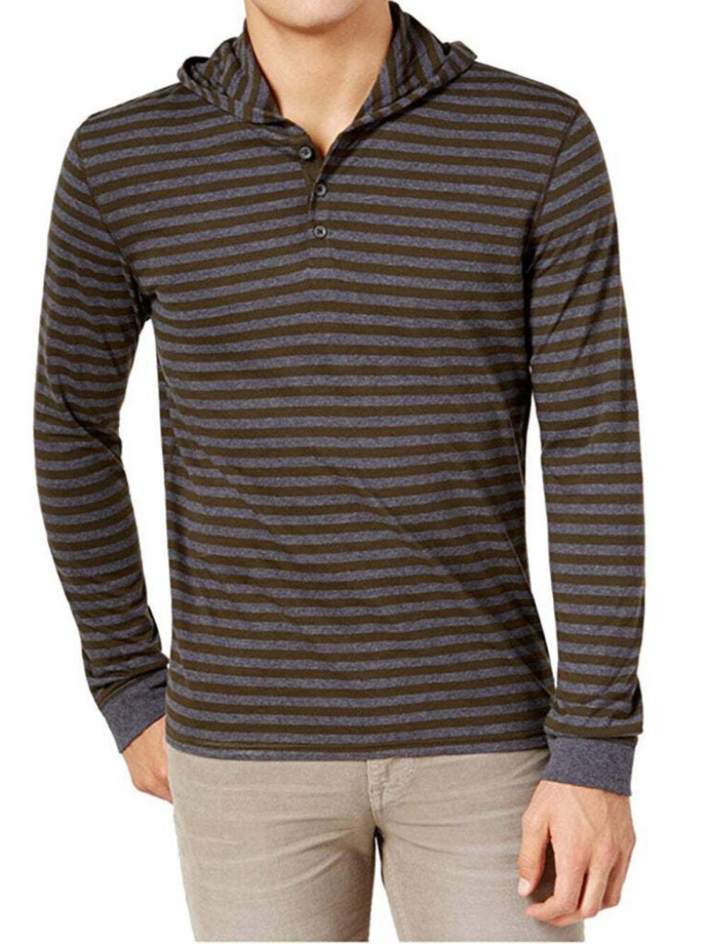 bar III Mens Striped Henley Shirt Color Olive Combo
